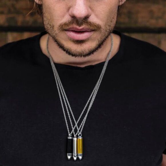 Silver Steel Bullet Pendant Necklace w/ Tea Tree Essential Oil - Picture 3 of 6